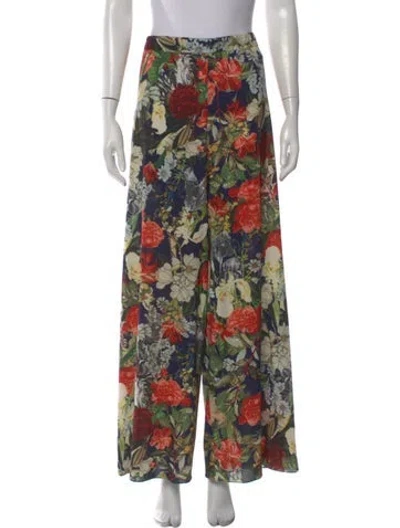 Pre-owned Alice And Olivia Floral Print Wide Leg Pants In Blue