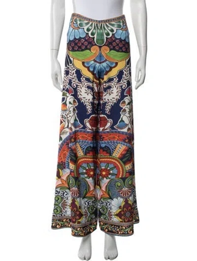 Pre-owned Alice And Olivia Floral Print Wide Leg Pants In Blue
