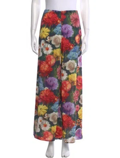Pre-owned Alice And Olivia Floral Print Wide Leg Pants In Green