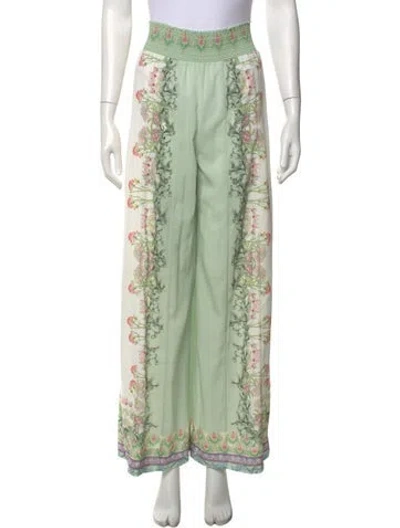 Pre-owned Alice And Olivia Floral Print Wide Leg Pants In Green