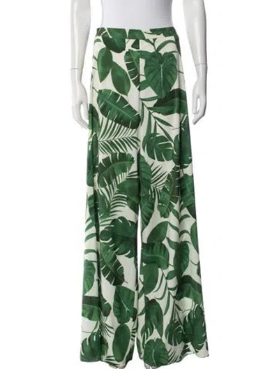 Pre-owned Alice And Olivia Floral Print Wide Leg Pants In Green/white