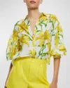 ALICE AND OLIVIA FLORAL PRINTED MAYLIN LONG-SLEEVE BLOUSE