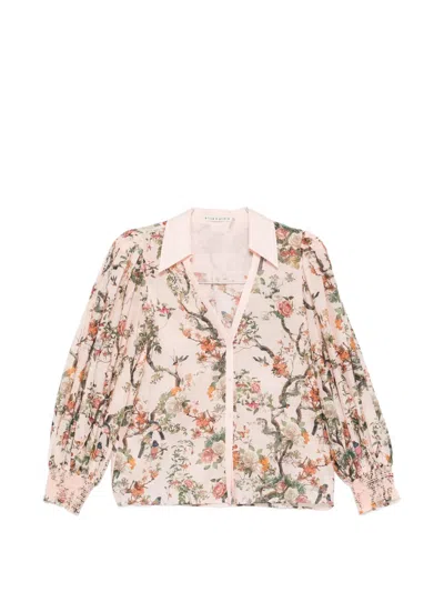 Alice And Olivia Floral Puff-sleeves Shirt In Multi