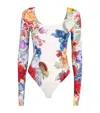 Alice And Olivia Rhys Ballet Neck Thong Bodysuit Garden Brunch Off White
