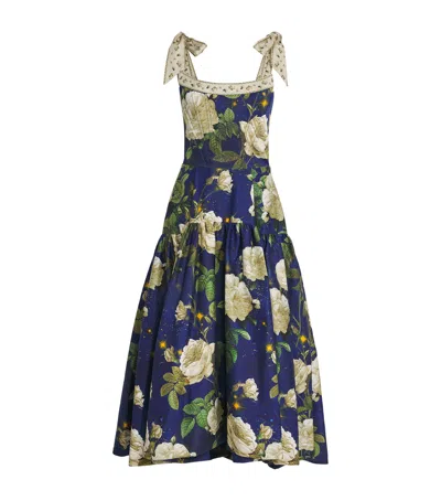 Alice And Olivia Floral Rosalee Midi Dress In Blue
