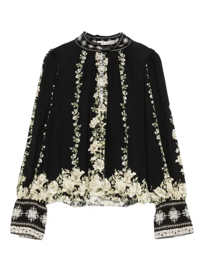 Alice And Olivia Free Falling Marion Satin Blouse In Black