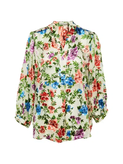 Pre-owned Alice And Olivia Floral-devoré Mandarin Shirt In Neutral