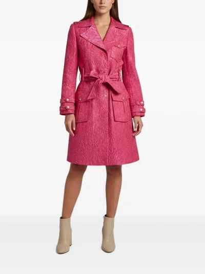 Pre-owned Alice And Olivia Floral-jacquard Belted Trench Coat In Pink