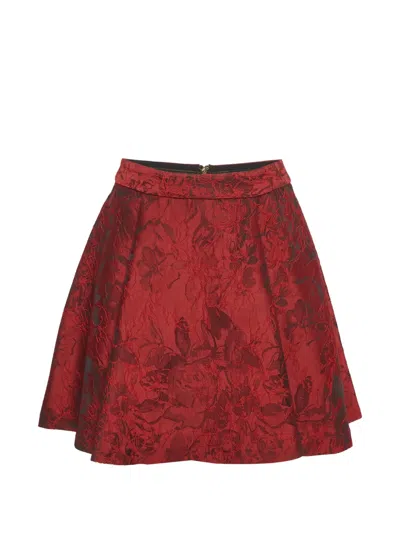 Pre-owned Alice And Olivia Floral-jacquard Flared Mini Skirt In Red