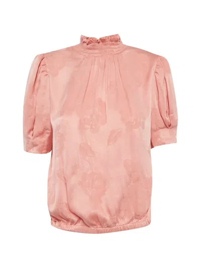 Pre-owned Alice + Olivia Floral-jacquard Puff-sleeve Bluse In Pink