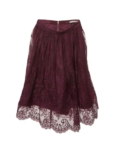 Pre-owned Alice And Olivia Floral-lace Midi Skirt In Purple