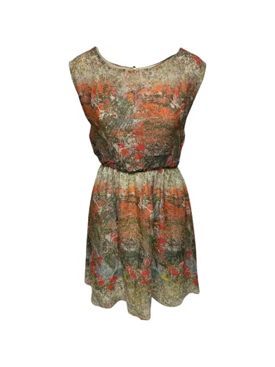 Pre-owned Alice And Olivia Floral-print Boat-neck Dress In Neutrals
