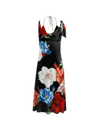 Alice And Olivia Floral-print Cowl-neck Midi Dress In Black