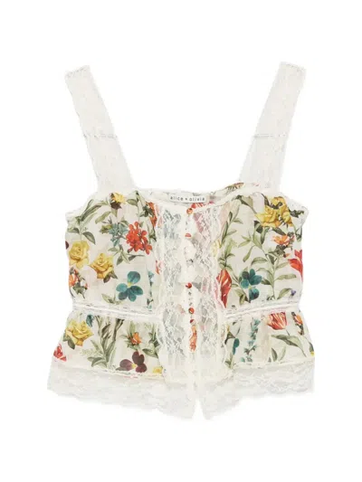 Alice And Olivia Floral-print Lace-trim Blouse In Pattern