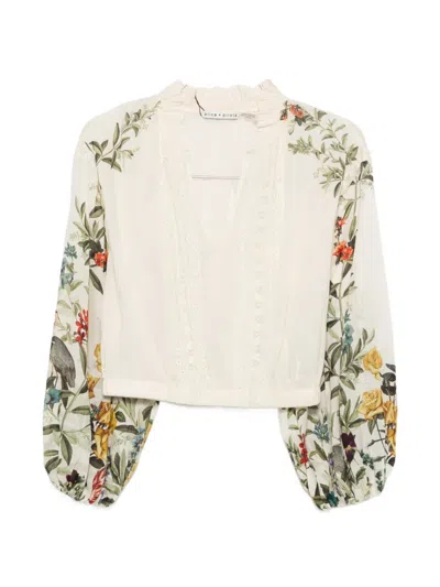 Alice And Olivia Cassie Cropped Blouse Bohemian Floral Lace In Multi