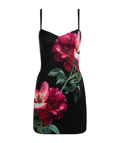 Alice And Olivia Floral-print Mini Dress In Black