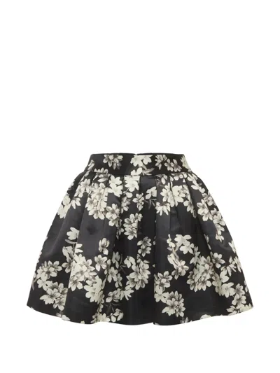 Pre-owned Alice And Olivia Floral-print Mini Skirt In Black