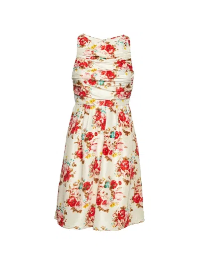 Pre-owned Alice And Olivia Floral-print Pleated Dress In Neutrals