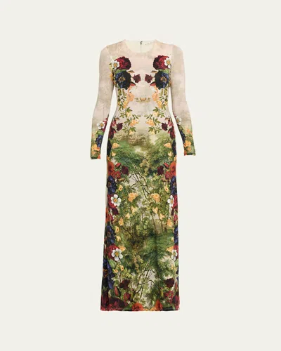 Alice And Olivia Forbidden Forest Delora Long-sleeve Maxi Dress In Multi