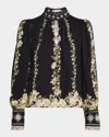 Alice And Olivia Free Falling Marion Satin Blouse In Black