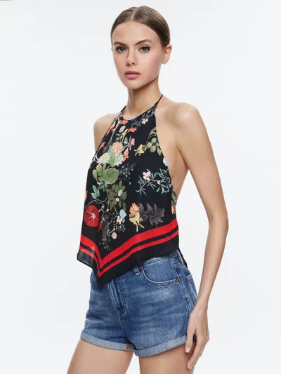 Alice And Olivia Frenchie Handkerchief Halter Top In Blush Kiss Black