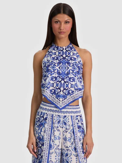 Alice And Olivia Frenchie Handkerchief Halter Top In Solstice