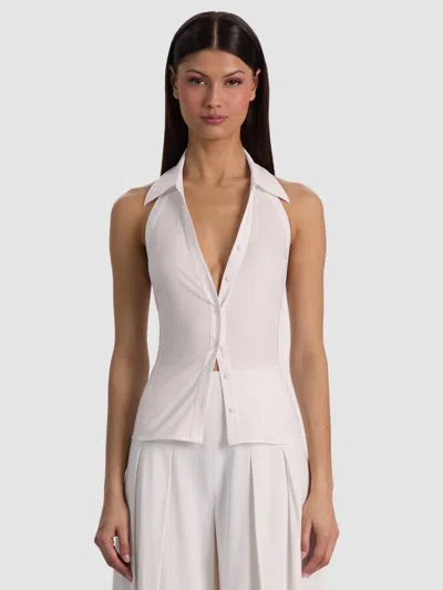 Alice And Olivia Freya Button Down Halter Top In White