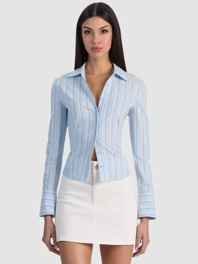 Alice And Olivia Freya Button Down Top In Blue