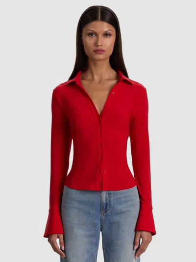 Alice And Olivia Freya Button Down Top In Red