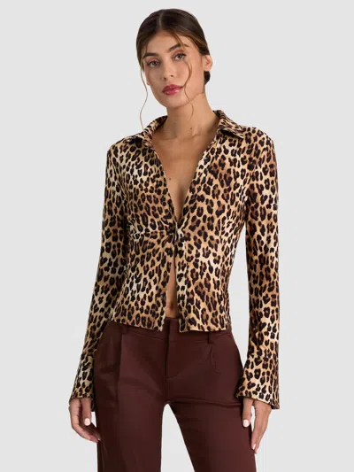 Alice And Olivia Freya Button Down Top In Spotted Leopard