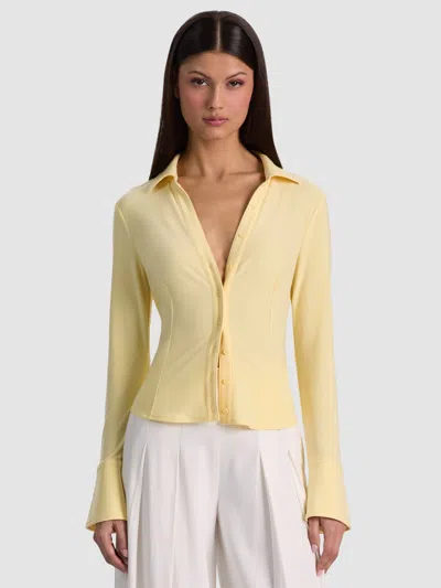 Alice And Olivia Freya Button Down Top In Yellow