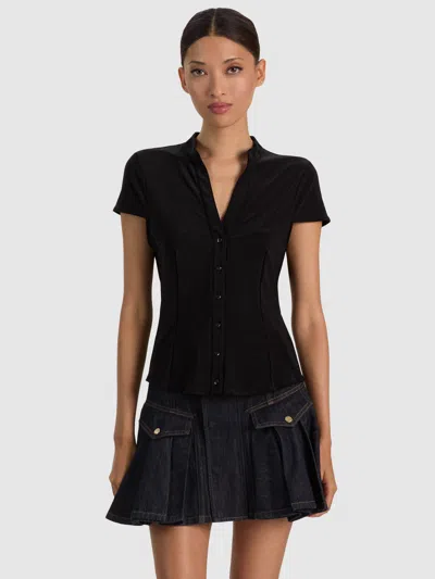 Alice And Olivia Freya Cap Sleeve Top In Black