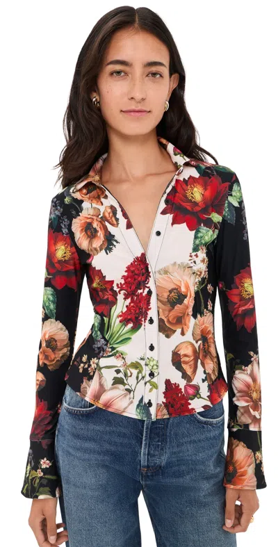 Alice And Olivia Freya Fitted Button Down Top Floral Radiance