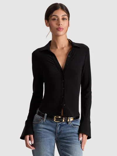 Alice And Olivia Freya Fitted Nipped Waist Botton Down Top In Black