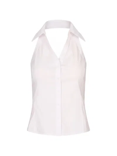 Alice And Olivia Freya Halterneck Button-down Top In White