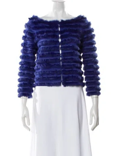 Pre-owned Alice And Olivia Fur Striped Evening Jacket In Blue