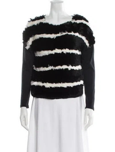Pre-owned Alice And Olivia Fur Striped Sweater In Black