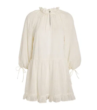 Alice And Olivia Sherrie Broderie Anglaise Chiffon Mini Dress In Off White