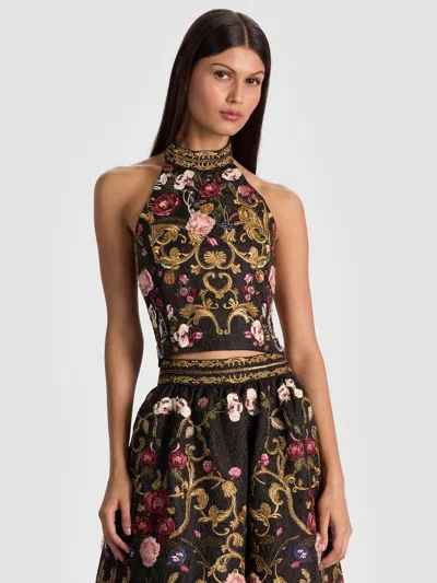 Alice And Olivia Gatz Embellished Crop Top In Multi
