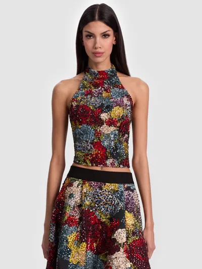 Alice And Olivia Gatz Embellished Top In Animal Print