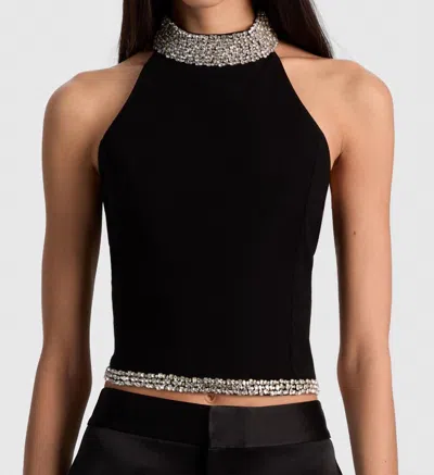 Alice And Olivia Crystal-embellished Halterneck Top In Black