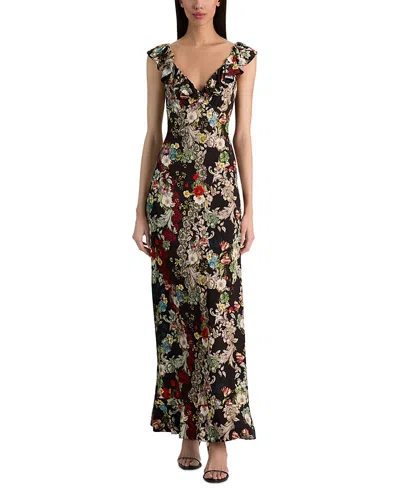 Alice And Olivia Gemma Button Front Ruffle Maxi Dress In Multi