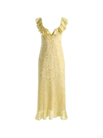 Alice And Olivia Gemma Floral-jacquard Midi Dress In Yellow