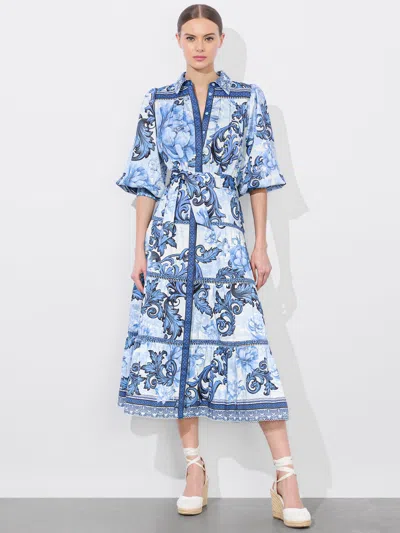 Alice And Olivia Geneva Midi Dress In Scroll Symphony