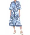 Alice And Olivia Geneva Scroll Symphony Midi Dress In Blue In Blue
