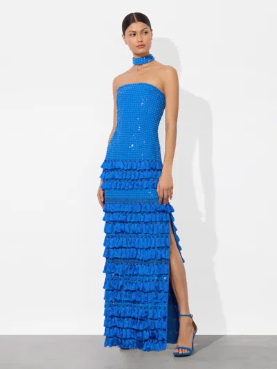 Alice And Olivia Georgie Embellished Gown In Blue