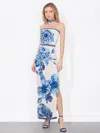 Alice And Olivia Georgie Embellished Strapless High Slit Gown With Collar In Affection