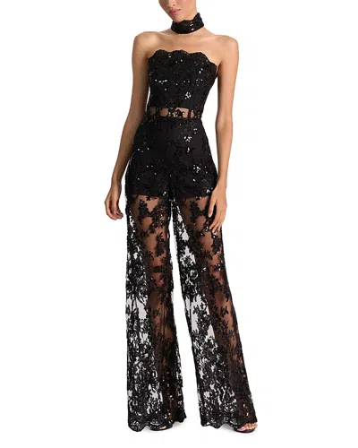 Alice And Olivia Georgie Embellished Lace Jumpsuit In Black