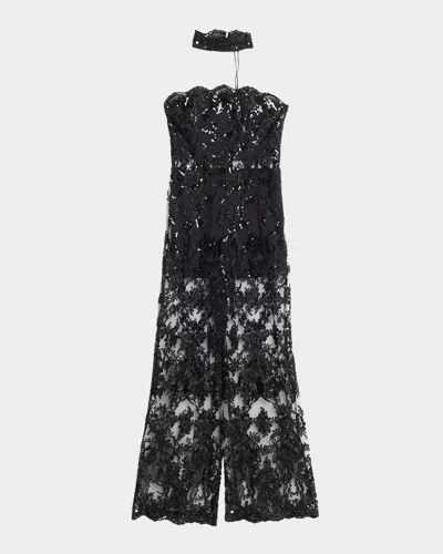 ALICE AND OLIVIA GEORGIE EMBELLISHED LACE JUMPSUIT