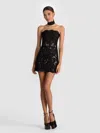 Alice And Olivia Georgie Embellished Lace Mini Dress In Black